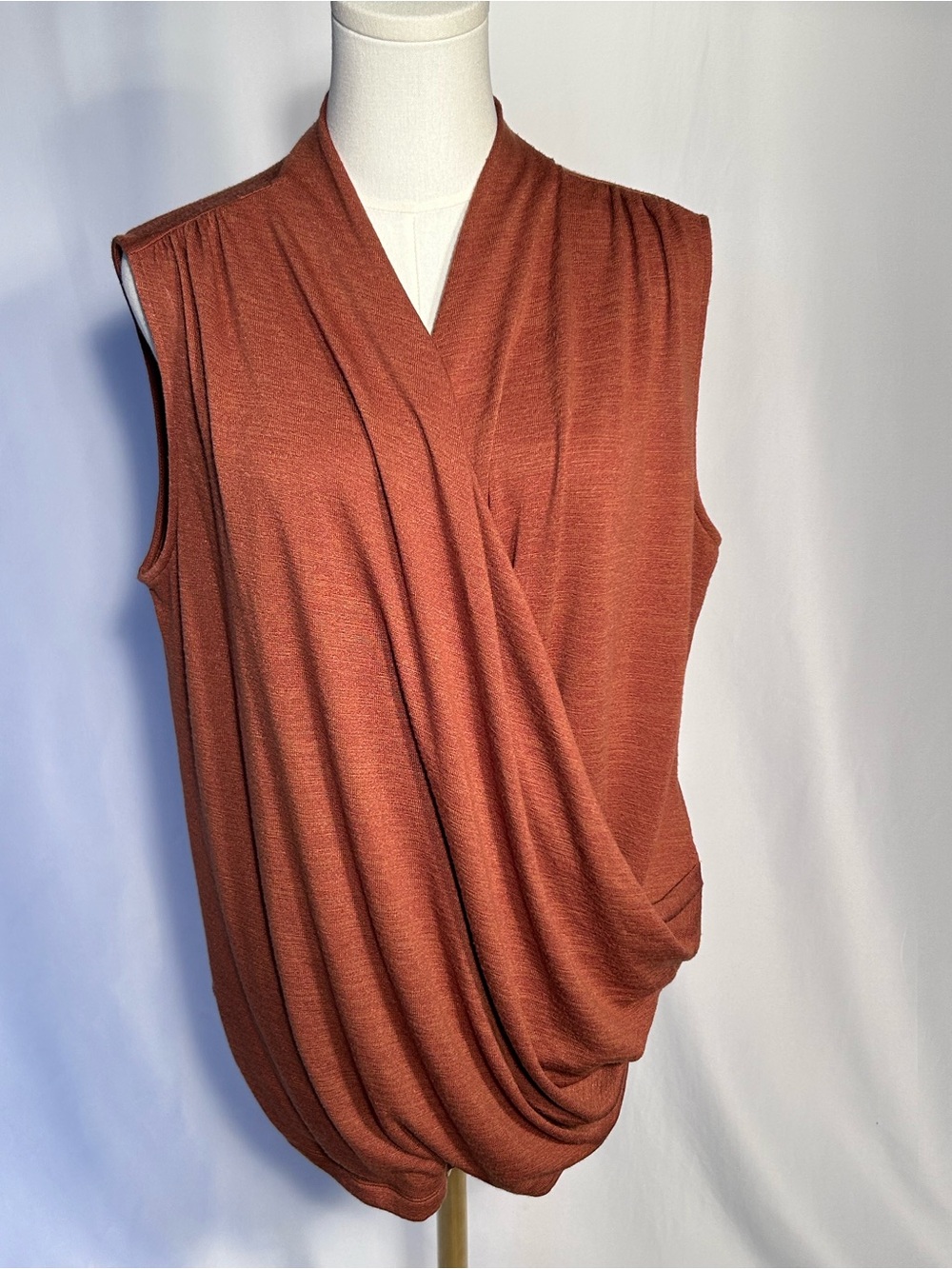 Terracotta Faux Wrap Sleeveless Top Plus Size 2X Office Casual Layering Fall